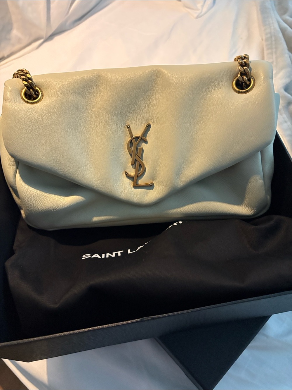 Authentic Saint Laurent Cream LouLou Soft Chain Shoulder Bag